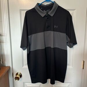 Under Armour Men's Black and Gray Golf Polo Shirt. Sz XL Heat Gear EUC